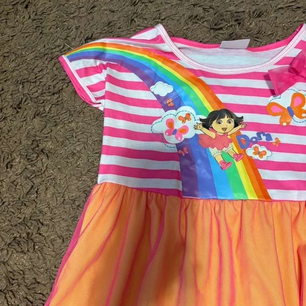 Vintage Dora the Explorer Rainbow Dress Medium 7/8 Pink Orange 2013